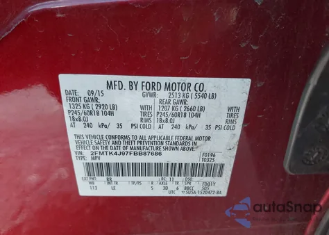 2015 Ford Edge Sel z USA, uszkodzony, nr VIN 2FMTK4J97FBB87686